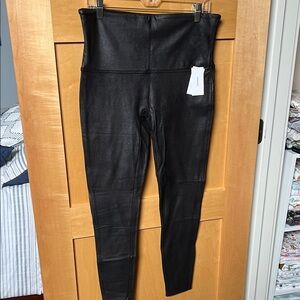 NWT SPANX Black Faux Leather Lined Leggings